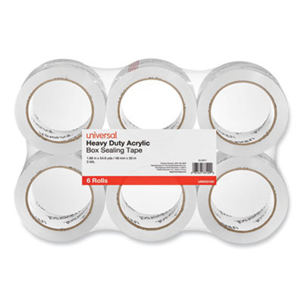 Heavy-Duty Acrylic Box Sealing Tape, 3" Core, 1.88" X 54.6 Yds, Clear, 6/Pack