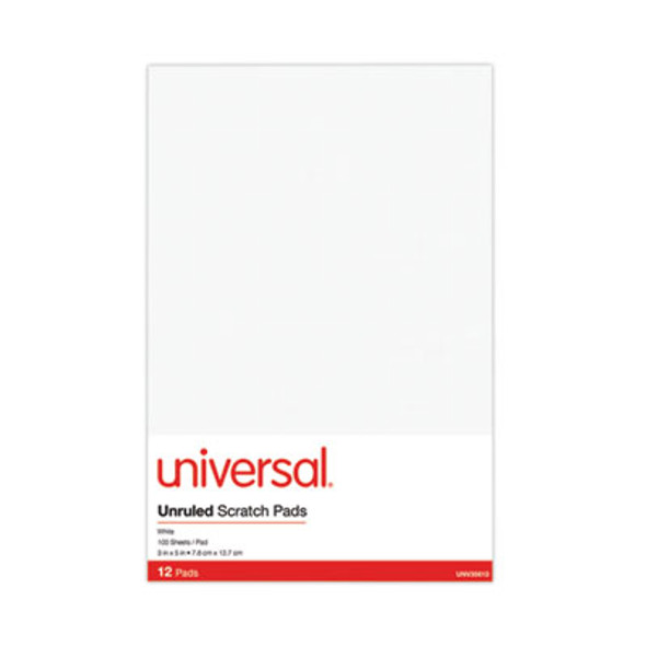 Scratch Pads, Unruled, (100) White 3 x 5 Sheets, 12/Pack