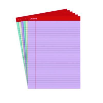 Colored Perforated Ruled Writing Pads, Wide/Legal Rule, (50) Assorted Color 8.5 x 11 Sheets, 6/Pack