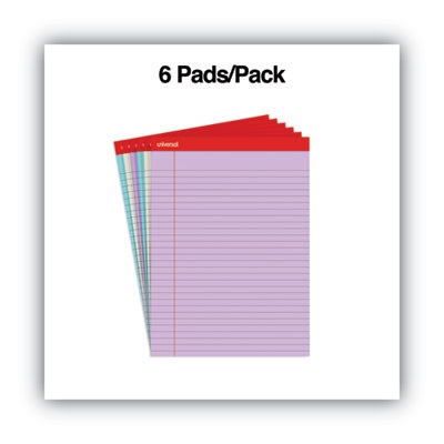 Colored Perforated Ruled Writing Pads, Wide/Legal Rule, (50) Assorted Color 8.5 x 11 Sheets, 6/Pack
