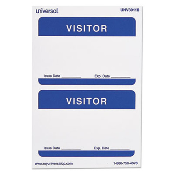 Visitor Self-Adhesive Name Badges, 3.5 x 2.25, White/Blue, 100/Pack