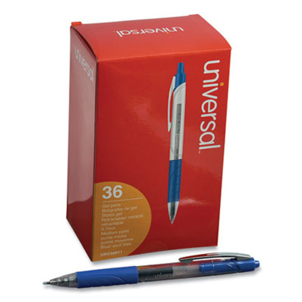 Comfort Grip Gel Pen, Retractable, Medium 0.7 Mm, Blue Ink, Clear/Blue Barrel, 36/Pack
