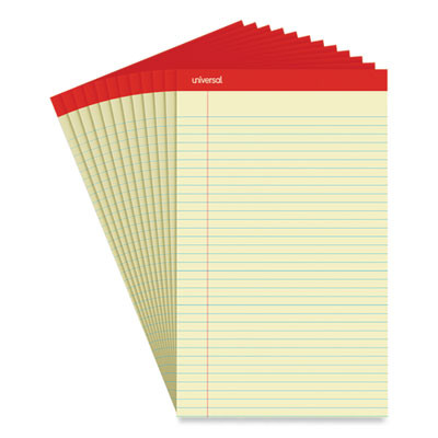 Perforated Ruled Writing Pads, Red Headband, Wide/Legal Rule, (50) Canary Yellow 8.5 x 14 Sheets, Dozen