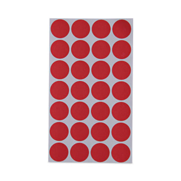Self-Adhesive Removable Color-Coding Labels, 0.75" Dia, Red, 28/Sheet, 36 Sheets/Pack