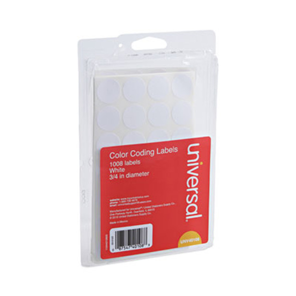 Self-Adhesive Removable Color-Coding Labels, 0.75" Dia, White, 28/Sheet, 36 Sheets/Pack
