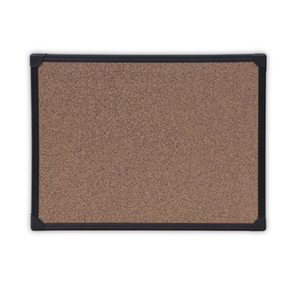 Tech Cork Board, 23.62" x 17.71", Brown Surface, Black Aluminum Frame