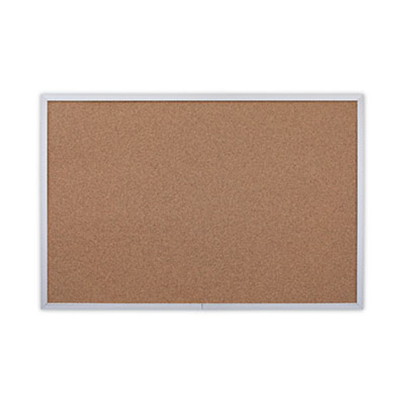 Cork Bulletin Board, 36" x 24", Tan Surface, Satin Aluminum Frame