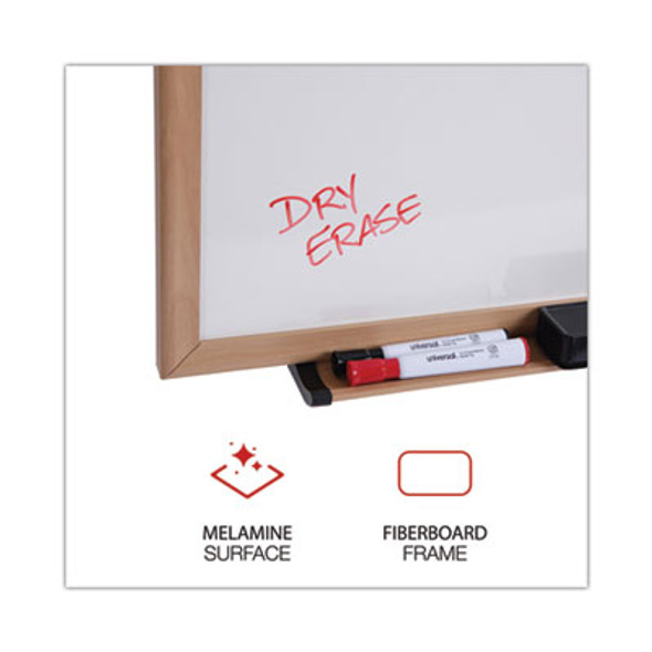 Deluxe Melamine Dry Erase Board, 36" x 24", White Surface, Oak Finished Fiberboard (Mdf) Frame