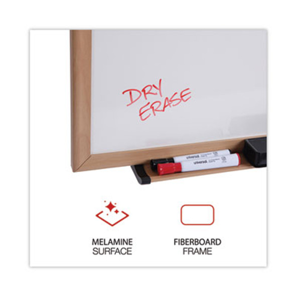 Deluxe Melamine Dry Erase Board, 96" x 48", White Surface, Oak Finished Fiberboard (Mdf) Frame