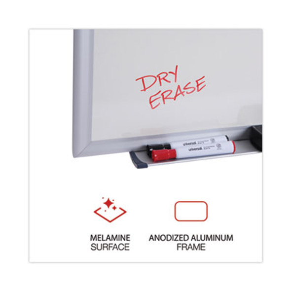 Deluxe Melamine Dry Erase Board, 60" x 36", White Surface, Anodized Aluminum Frame