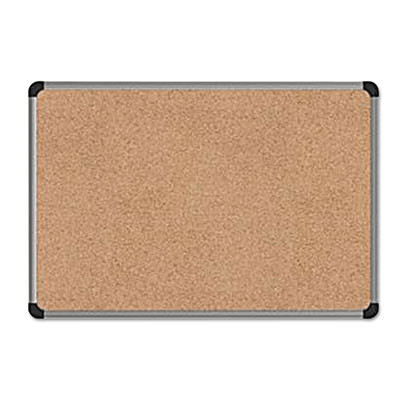 Cork Board With Aluminum Frame, 36" x 24", Tan Surface, Satin Aluminum Frame
