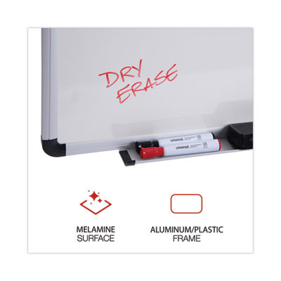 Modern Melamine Dry Erase Board With Aluminum Frame, 36" x 24", White Surface, Satin Aluminum Frame