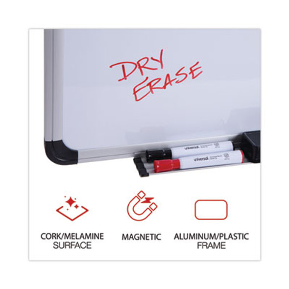 Combination Dry Erase/Bulletin Board, 36" x 24", Tan/White Surface, Black/Satin Aluminum Frame