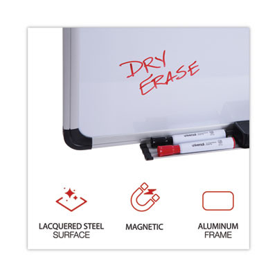 Deluxe Porcelain Magnetic Dry Erase Board, 36" x 24", White Surface, Silver/Black Aluminum Frame