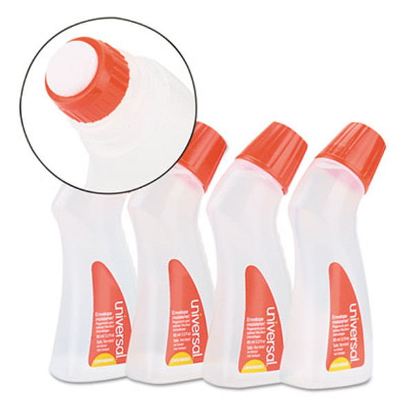 Envelope Moistener With Adhesive, 2.2 Oz Bottle, Clear, 4/Pack