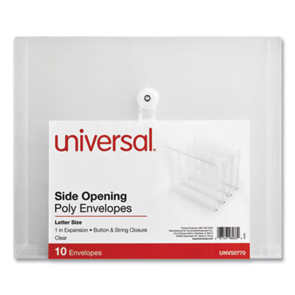 Side Opening Poly Envelopes, 1" Expansion, Letter Size, Clear, 10/Pack
