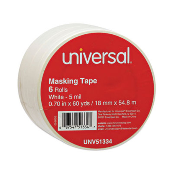 Removable General-Purpose Masking Tape, 3" Core, 18 Mm X 54.8 M, Beige, 6/Pack