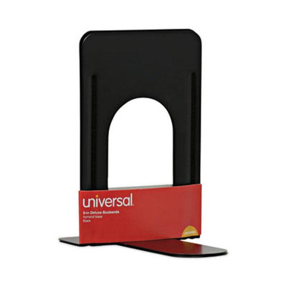 Jumbo Deluxe Economy Bookends, Nonskid Base, 5.88 x 8.25 x 9, Heavy Gauge Steel, Black, Pair
