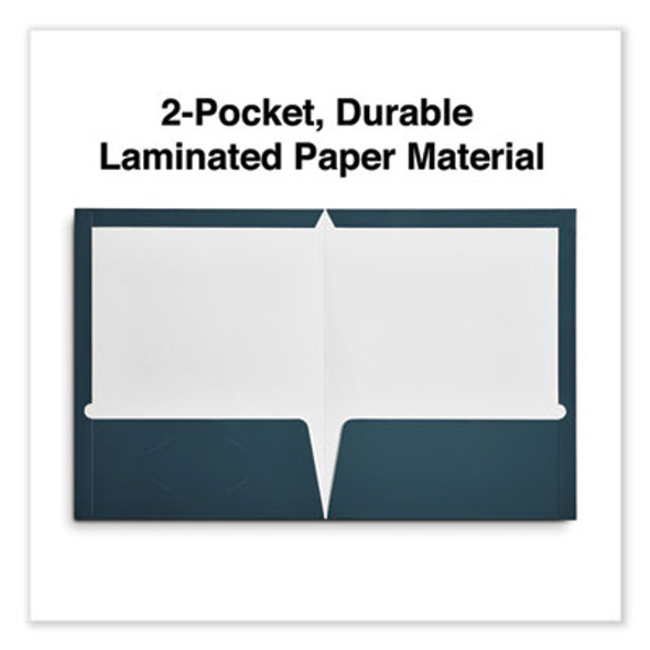 Laminated Two-Pocket Folder, Cardboard Paper, 100-Sheet Capacity, 11 X 8.5, Navy, 25/Box