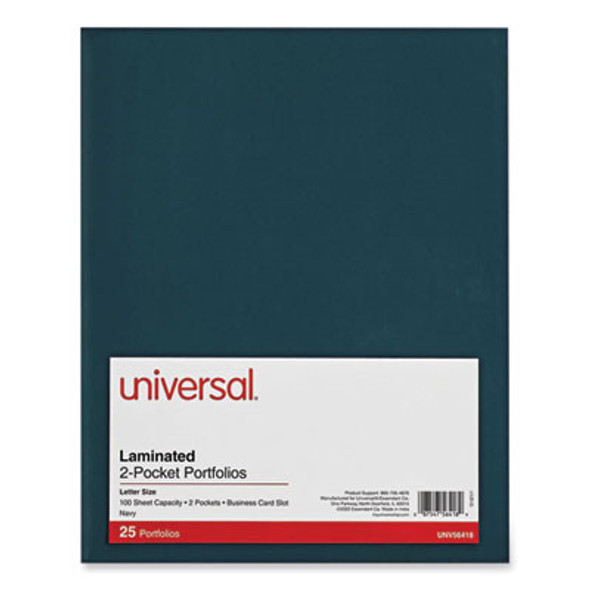 Laminated Two-Pocket Folder, Cardboard Paper, 100-Sheet Capacity, 11 X 8.5, Navy, 25/Box