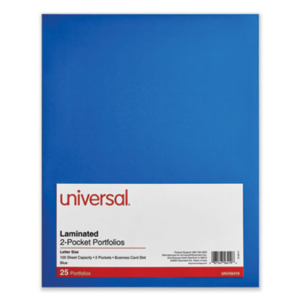 Laminated Two-Pocket Folder, Cardboard Paper, 100-Sheet Capacity, 11 X 8.5, Blue, 25/Box
