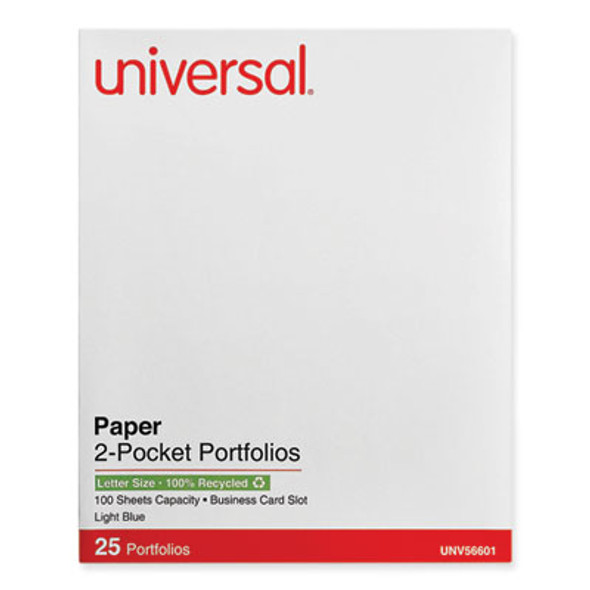 Two-Pocket Portfolio, Embossed Leather Grain Paper, 11 X 8.5, Light Blue, 25/Box