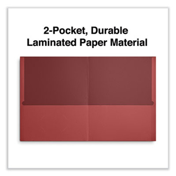 Two-Pocket Portfolio, Embossed Leather Grain Paper, 11 X 8.5, Red, 25/Box