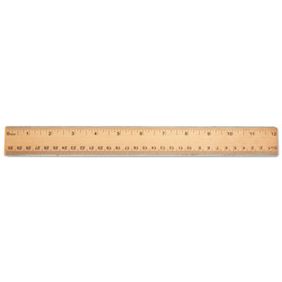 Flat Wood Ruler W/Double Metal Edge, Standard, 12" Long, Clear Lacquer Finish