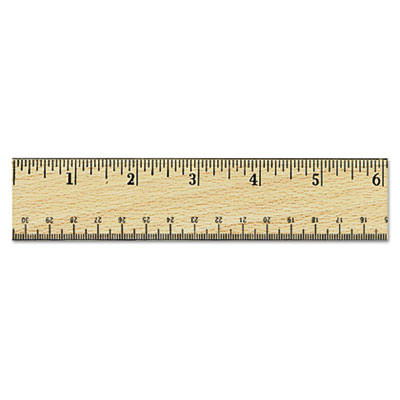 Flat Wood Ruler W/Double Metal Edge, Standard, 12" Long, Clear Lacquer Finish
