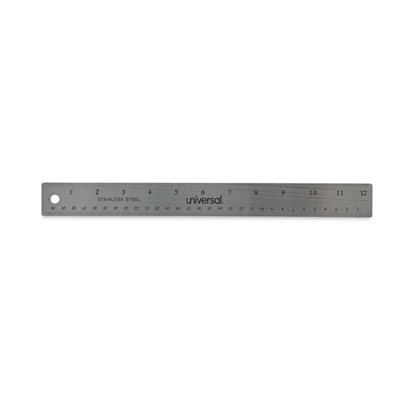 Stainless Steel Ruler With Cork Back And Hanging Hole, Standard/Metric, 12" Long