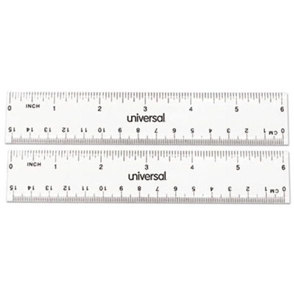 Clear Plastic Ruler, Standard/Metric, 6" Long, Clear, 2/Pack