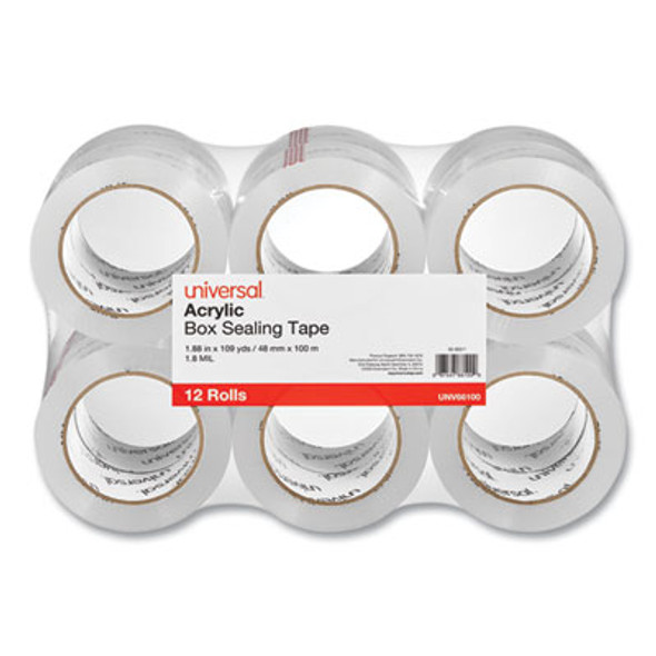 Deluxe General-Purpose Acrylic Box Sealing Tape, 3" Core, 1.88" x 109 Yds, Clear, 12/Pack