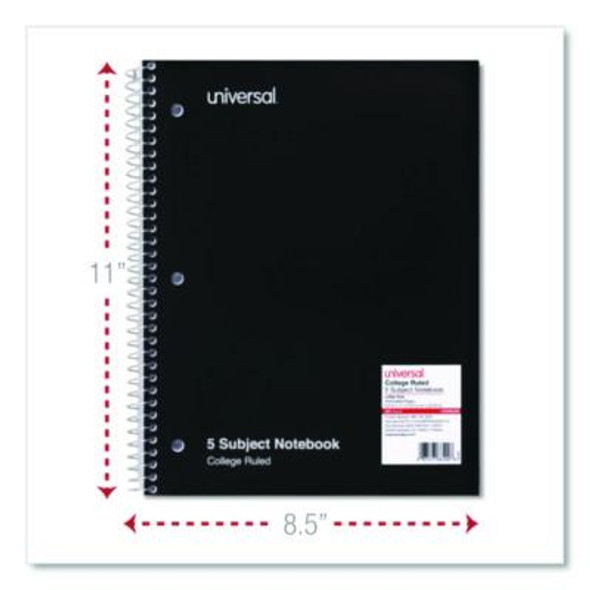 Wirebound Notebook, 5-Subject, Medium/College Rule, Black Cover, (200) 11 x 8.5 Sheets