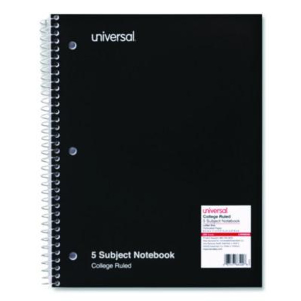 Wirebound Notebook, 5-Subject, Medium/College Rule, Black Cover, (200) 11 x 8.5 Sheets