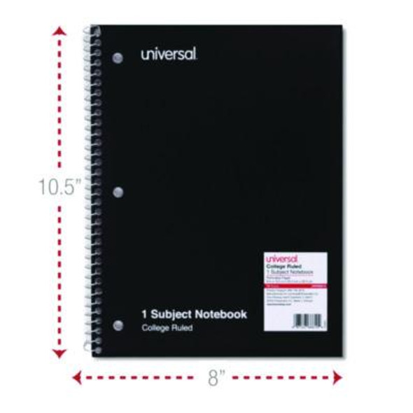 Wirebound Notebook, 1-Subject, Medium/College Rule, Black Cover, (70) 10.5 x 8 Sheets