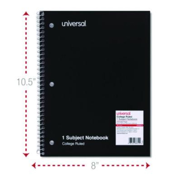 Wirebound Notebook, 1-Subject, Medium/College Rule, Assorted Cover Colors, (70) 10.5 x 8 Sheets, 4/Pack