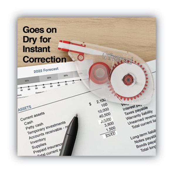 Side-Application Correction Tape, Non-Refillable, 0.2" x 32.75 Ft, White Tape, Clear/Red Dispenser, 2/Pack