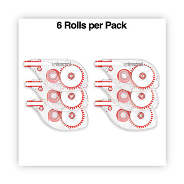 Side-Application Correction Tape, Non-Refillable, 0.2" x 32.75 Ft, White Tape, Clear/Red Dispenser, 6/Pack
