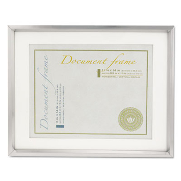Plastic Document Frame With Mat, 11 x 14 And 8.5 x 11 Inserts, Metallic Silver