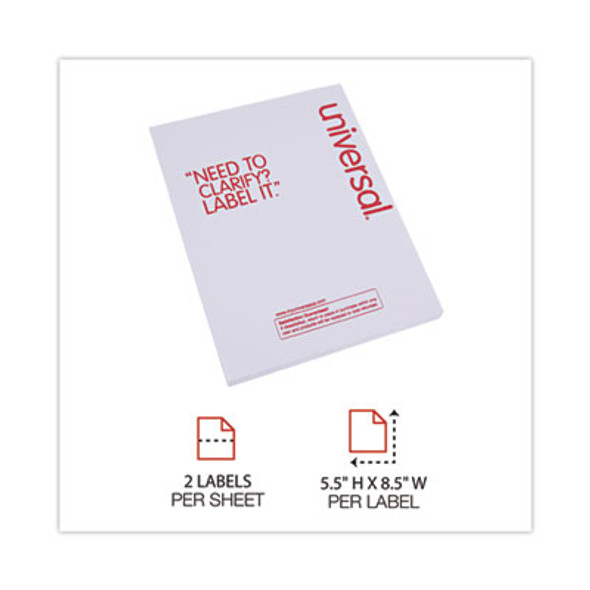 White Labels, Inkjet/Laser Printers, 5.5 X 8.5, White, 2/Sheet, 100 Sheets/Pack