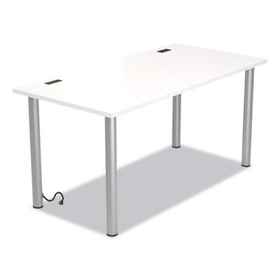 Essentials Writing Table-Desk With Integrated Power Management, 59.7" X 29.3" X 28.8", White/Aluminum