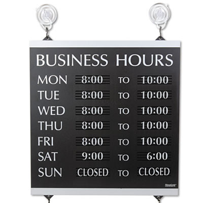 Century Series Business Hours Sign, Heavy-Duty Plastic, 13 X 14, Black