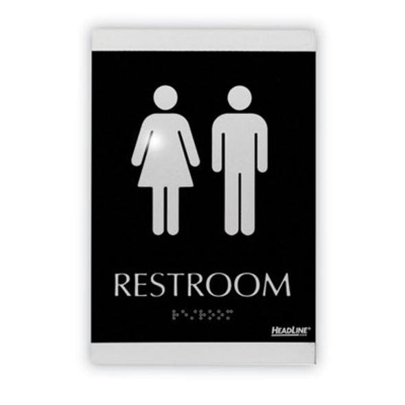 Century Series Office Sign, Men/Women Restroom, 6 x 9, Black/Silver