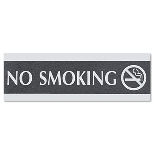 Century Series Office Sign, No Smoking, 9 X 3, Black/Silver
