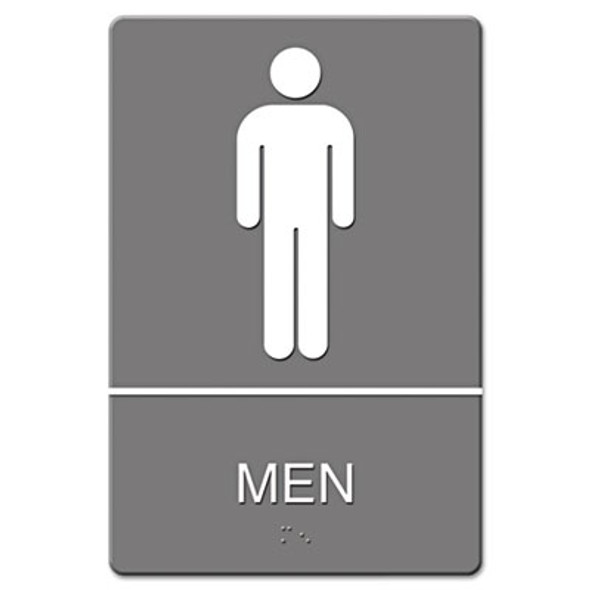Ada Sign, Men Restroom Symbol W/Tactile Graphic, Molded Plastic, 6 X 9, Gray