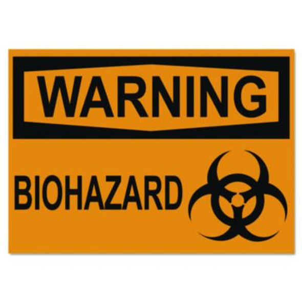 Osha Safety Signs, Warning Biohazard, Orange/Black, 10 X 14