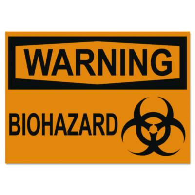 Osha Safety Signs, Warning Biohazard, Orange/Black, 10 X 14