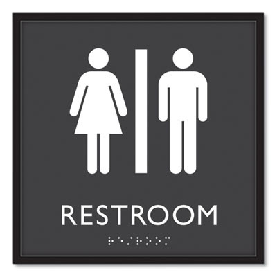 Ada Sign, Unisex Restroom, Plastic, 8 x 8, Clear/White