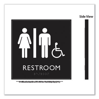 Ada Sign, Unisex Accessible Restroom, Plastic, 8 x 8, Clear/White
