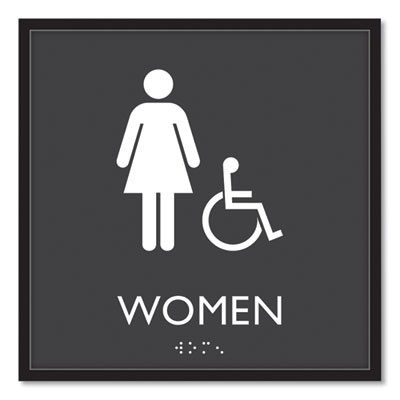 Ada Sign, Women Accessible, Plastic, 8 x8, Clear/White